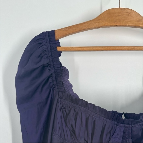 Ulla Johnson Purple Mia Ruched Satin Peplum Blouse - Picture 5 of 13
